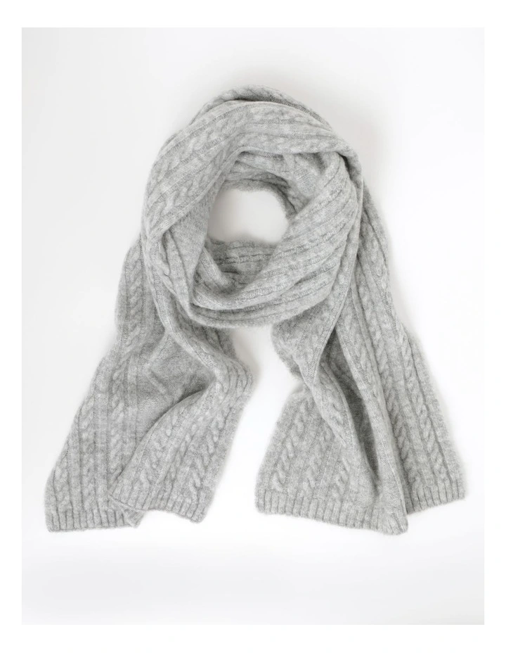 Cable Knit Winter Scarf in Grey Marle