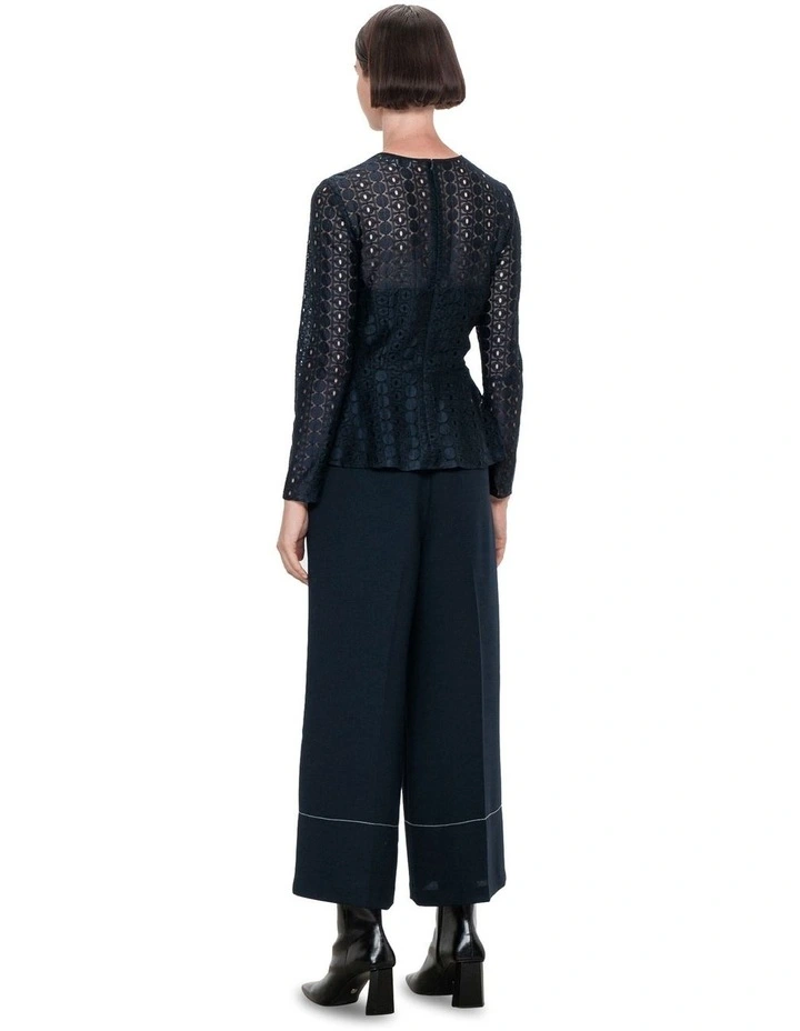 Geometric Lace Peplum Top in Ink