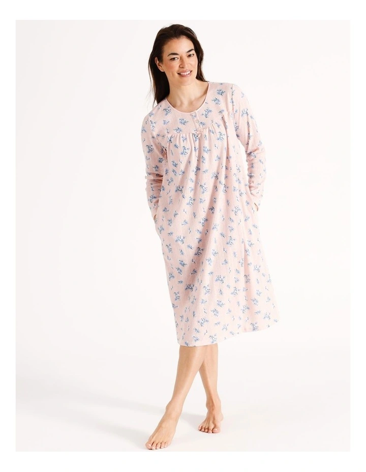 Pointelle Long Sleeve Nightie in Pink Floral