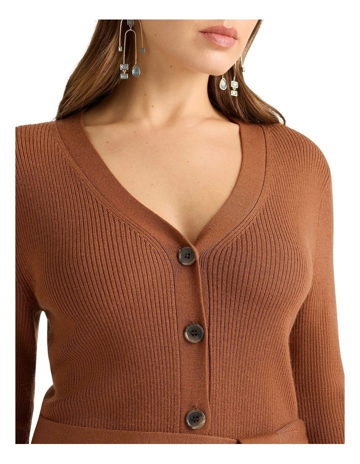 Keiran Knitted Merino Dress in Mahogany