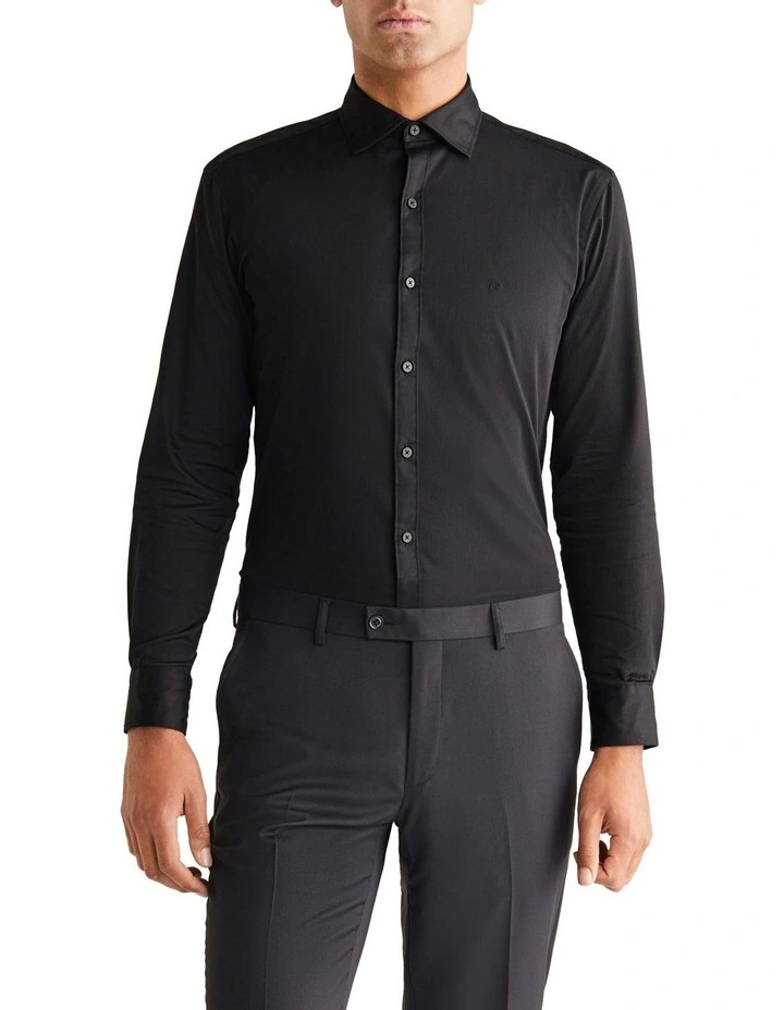 Slim Stretch Poplin Shirt in Black