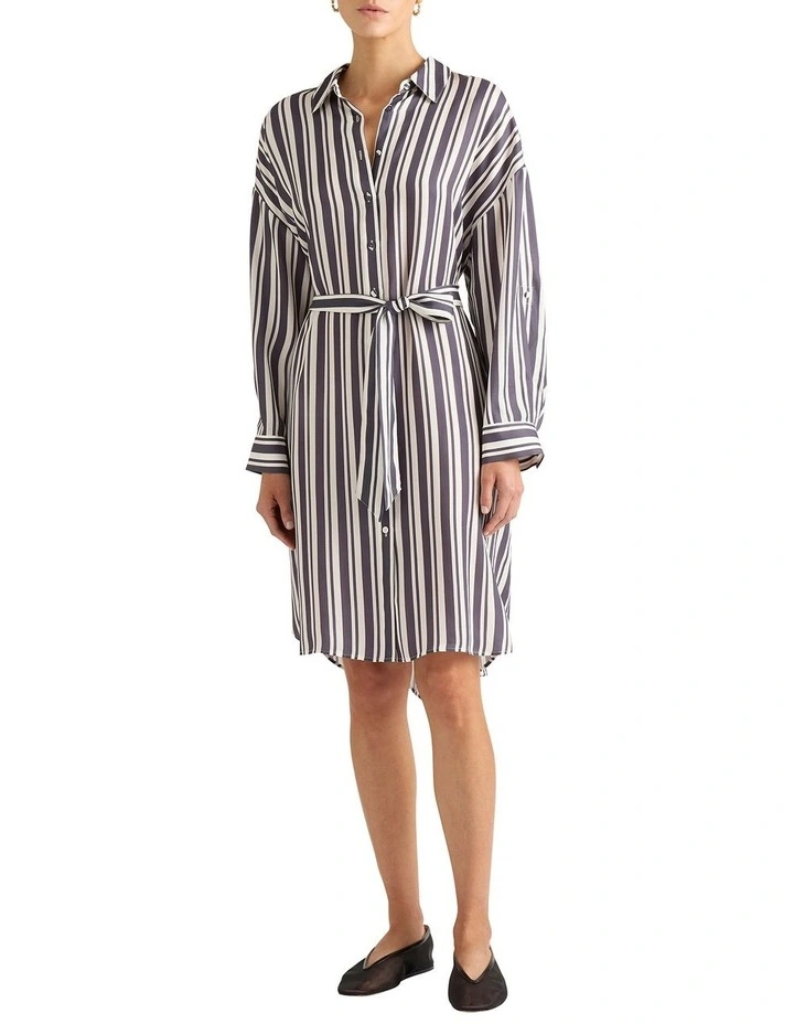 Madre Shirt Dress in Slate Stripe