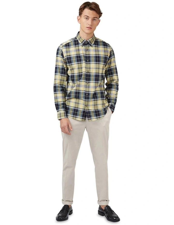 Long Sleeve Irregular Tartan Check Shirt in Lemon
