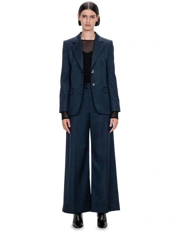 Lurex Twill Wide Leg Pants in Navy