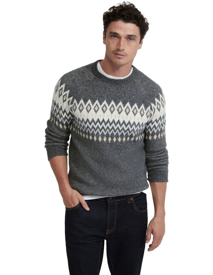 Ashton Patterned Crew Neck Knit in Grey