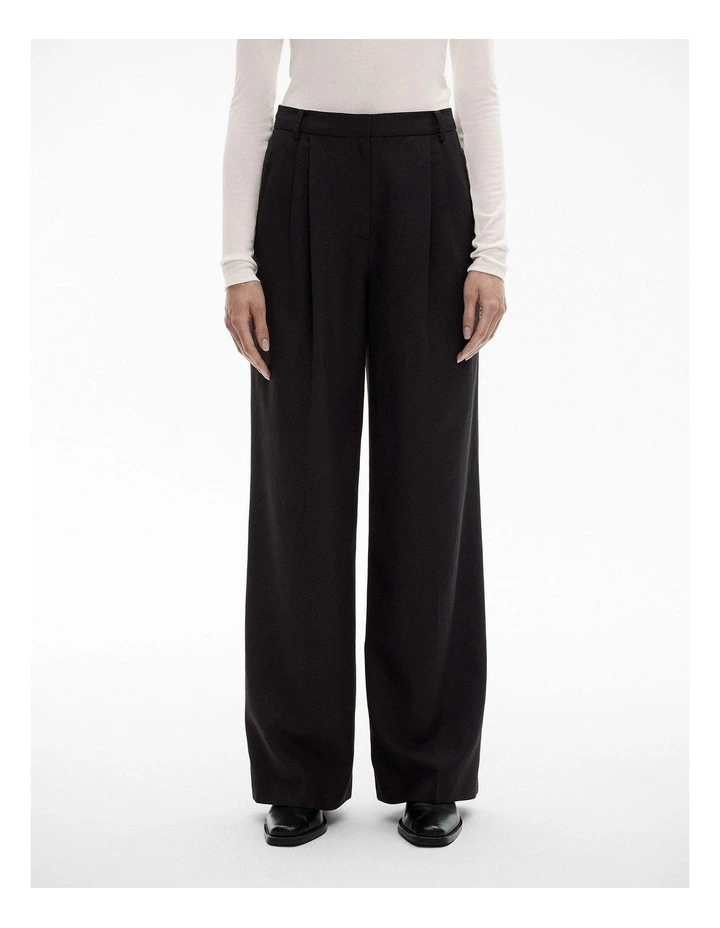 Wool Blend Relaxed Rise Trouser in Black