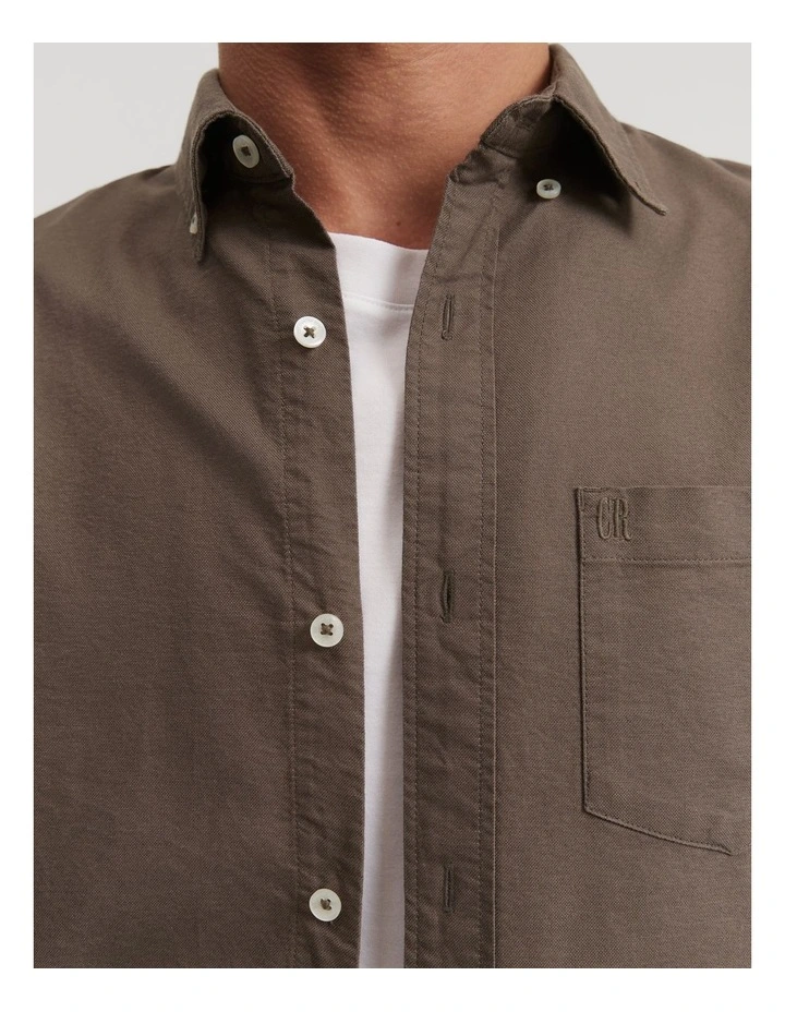 Regular Fit Organically Grown Cotton Oxford Shirt in Dark Brown