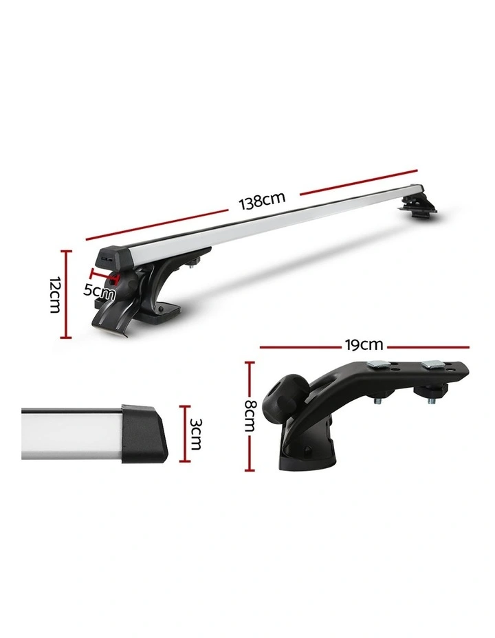 Universal Car Roof Rack 1450mm Cross Bars in Aluminium Silver