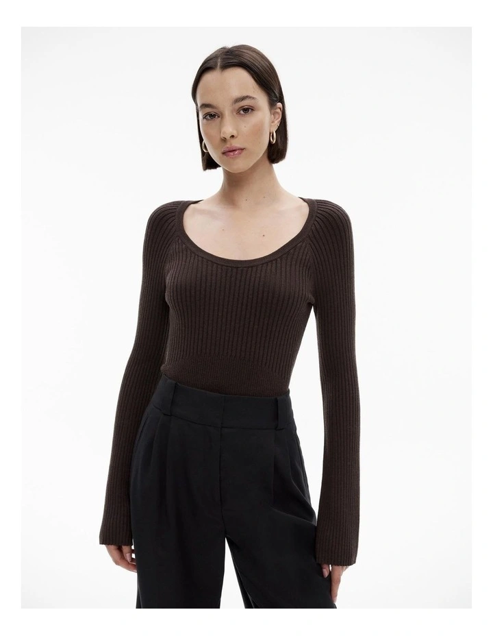 Scoop Neck Rib Knit in Bitter Chocolate