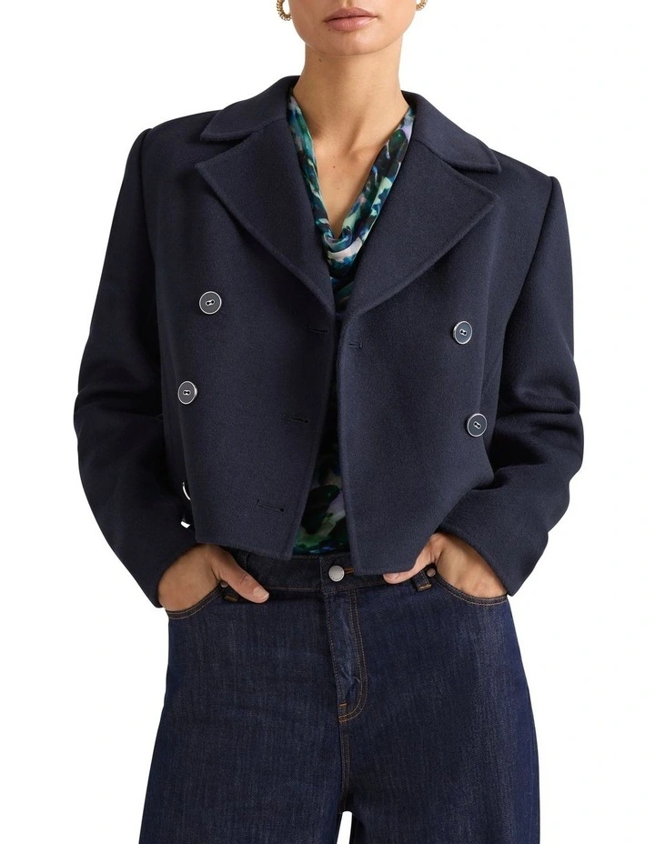 Cassandra Cropped Wool Jacket in Deep Sea