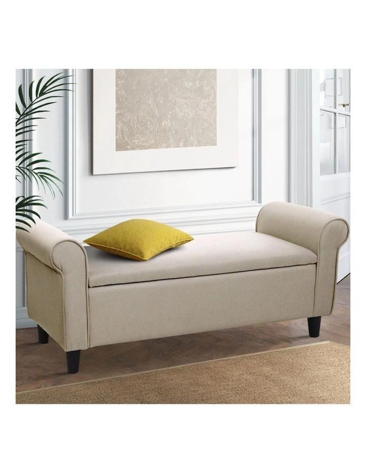 Storage Arm Linen Ottoman Blanket Box 125cm in Taupe