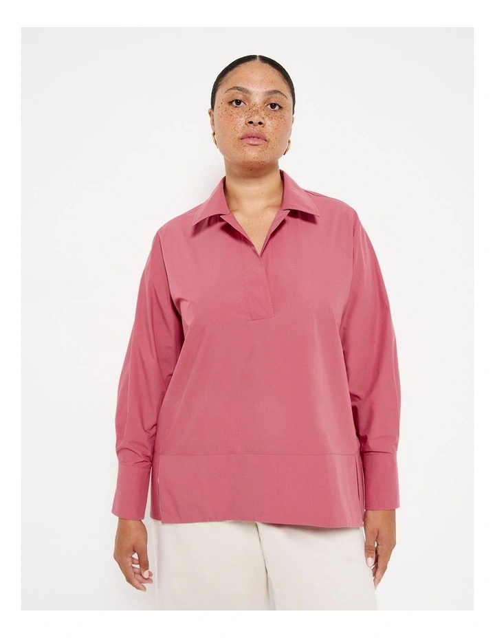 Split Hem Popover Top in Rose