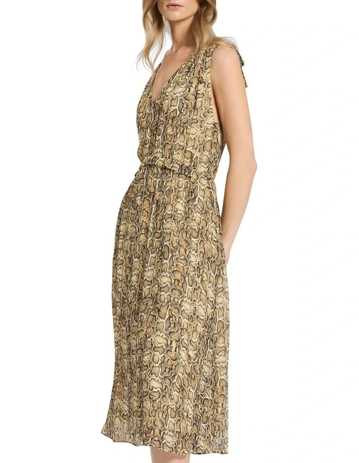 Teba Tie Shoulder Dress in Sandstone Multi