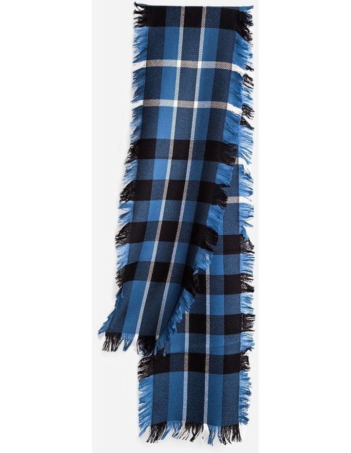 Fringed Check Wool Scarf in Blue/Check