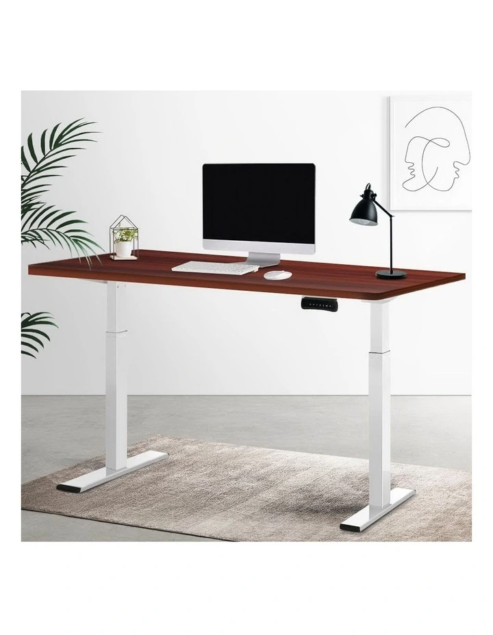 Sit Stand Desk Motorised in White/Walnut