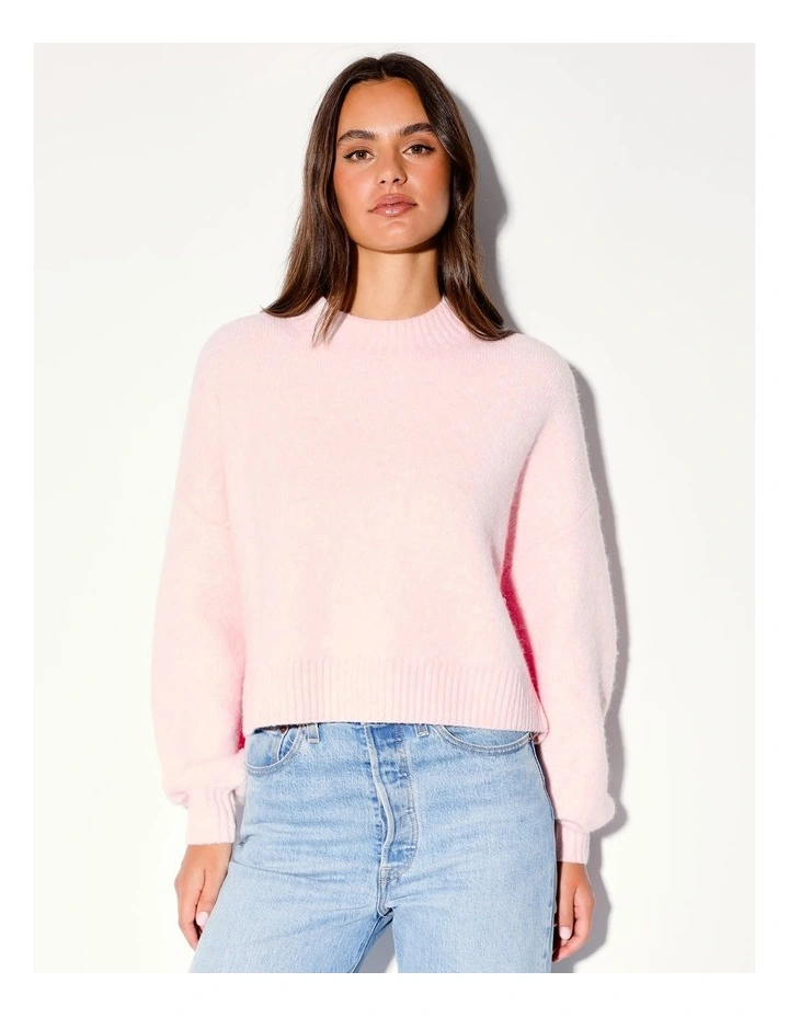 Recycled Blend Cropped Knit Jumper in Light Pink