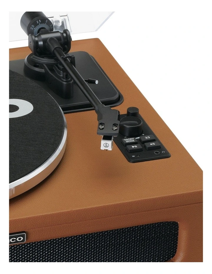 Turntable with 4 Built-in Speakers in Brown