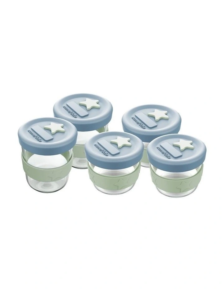 Silicone & Glass Baby Food Storage Bundle 5 Pack in Cerulean/Sage