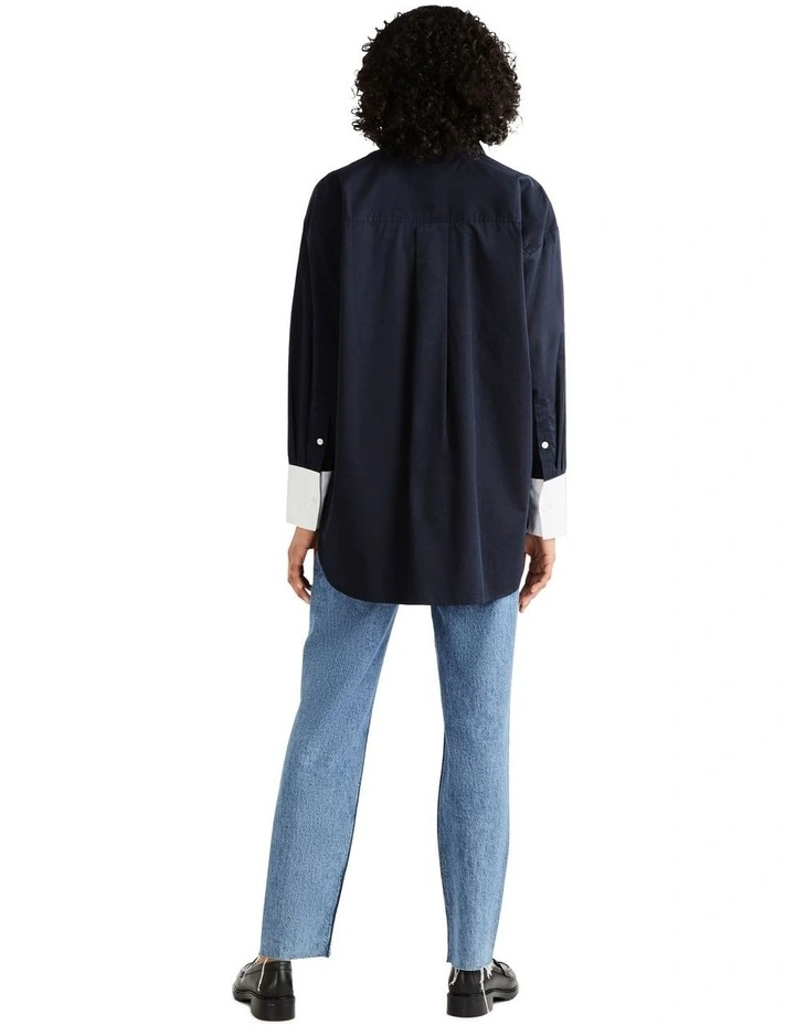 Varsity Patch Pocket Oversized Shirt in Blue