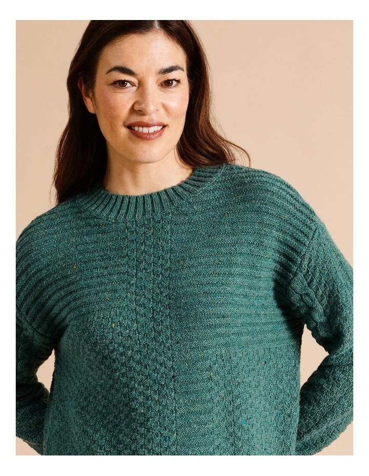 Patchwork Jumper With Straight Hem In Green Fleck