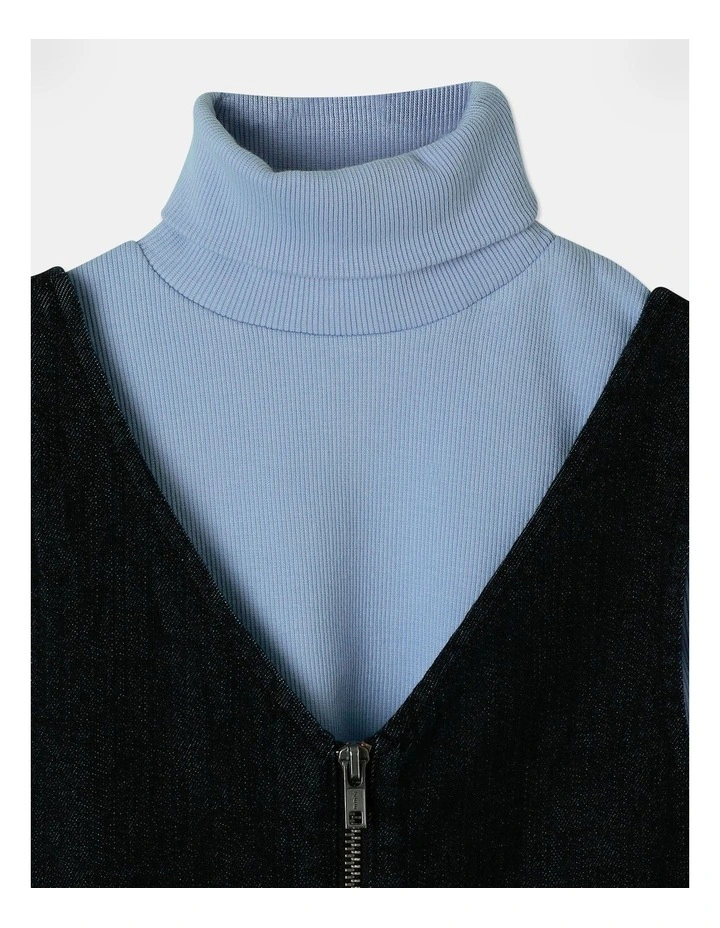 Denim Pinny Dress and Rib Top Set in Black