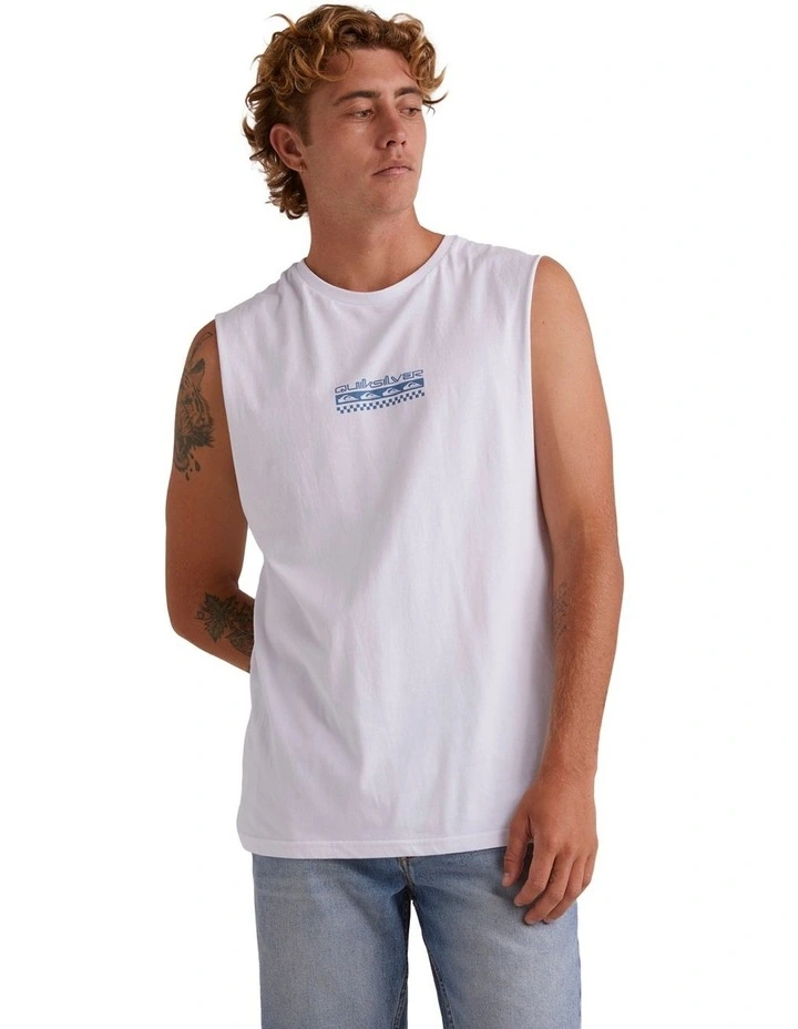Omni Check Turn Sleeveless Muscle T-shirt in White