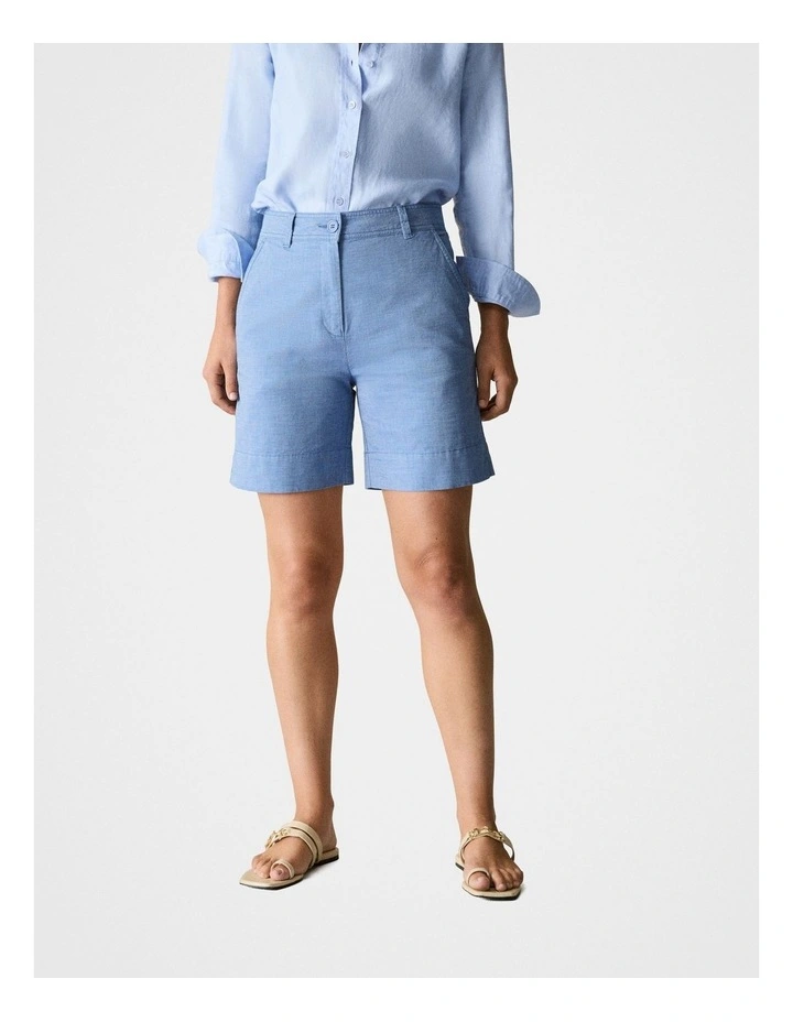 Yarn Dyed Stretch Cotton Short in Chambray Blue