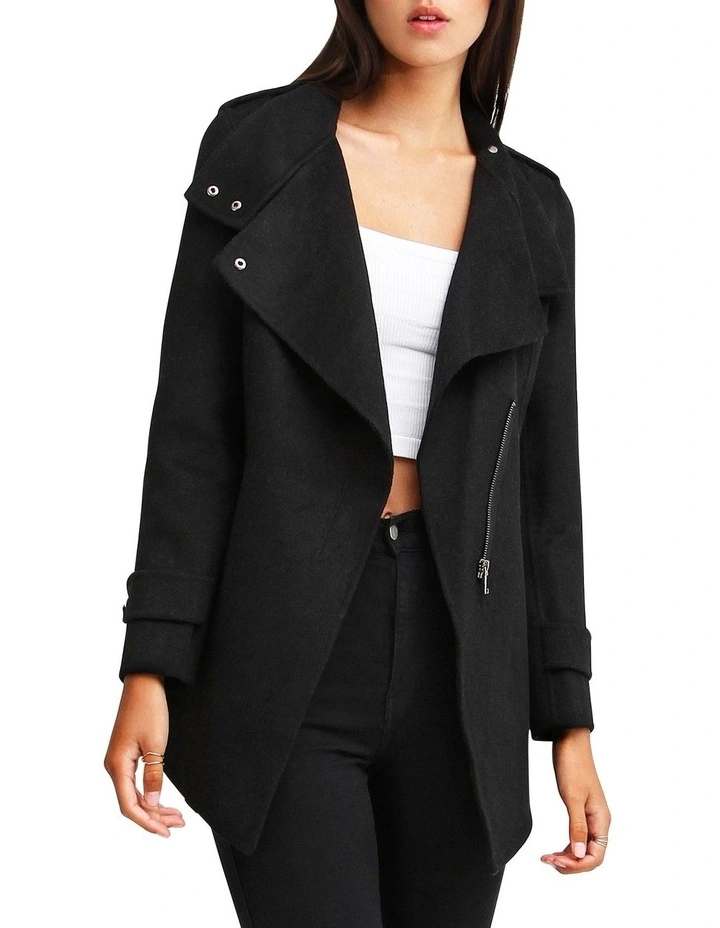 Bad Girl Black Wool Blend Moto Coat