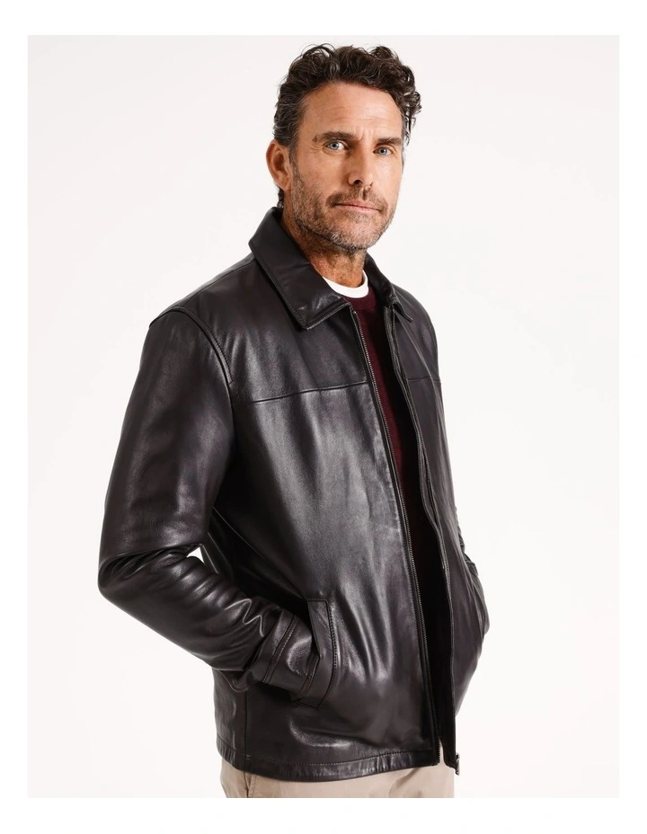Harold Regular Collar Leather Jacket in Chocolate