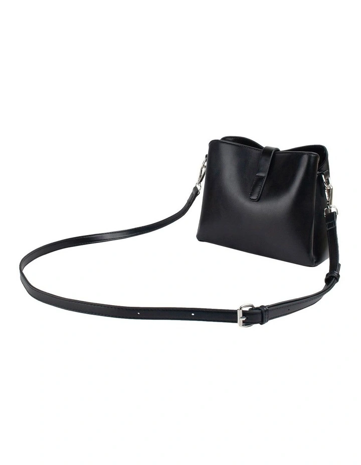 Carly Rushed Strap Crossbody Bag in Black