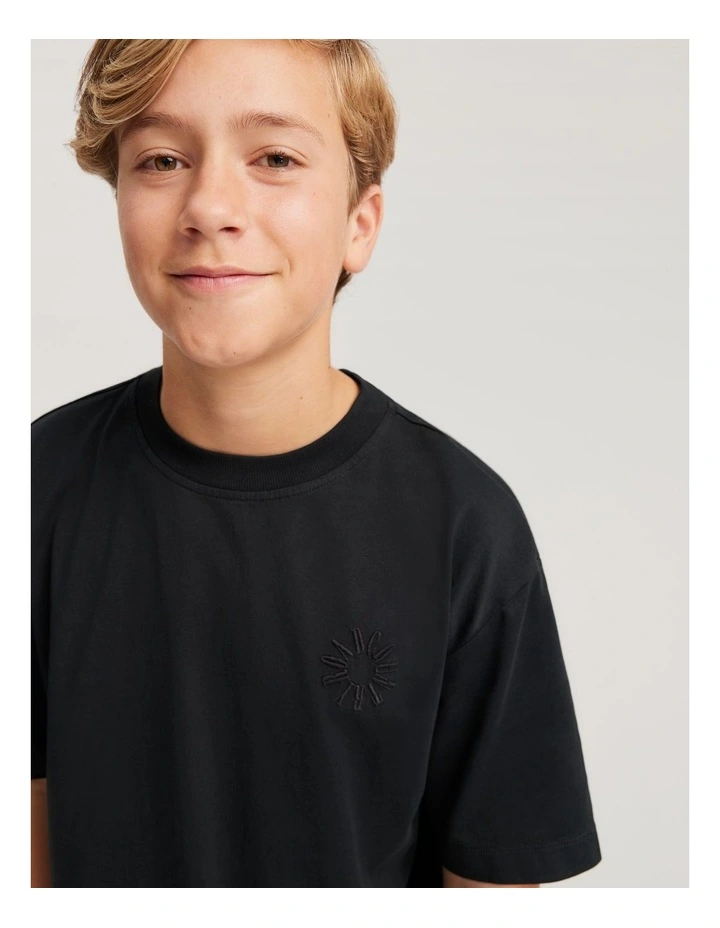 Teen Recycled Cotton Blend Logo Oversized T-shirt in Black