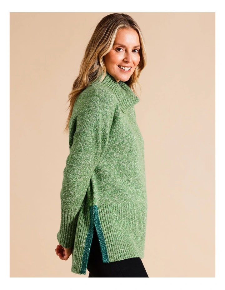 Wide Rib Jumper With Tipping In Sprint Green/ Forest