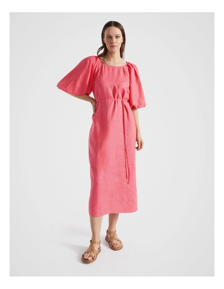 Linen Blend Raglan Midi Dress in Wild Berry