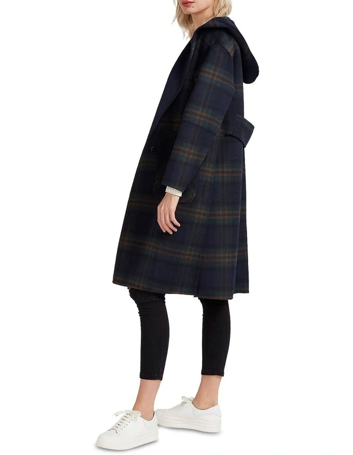 Walk This Way Plaid Wool Blend Oversized Coat in Blue Multi