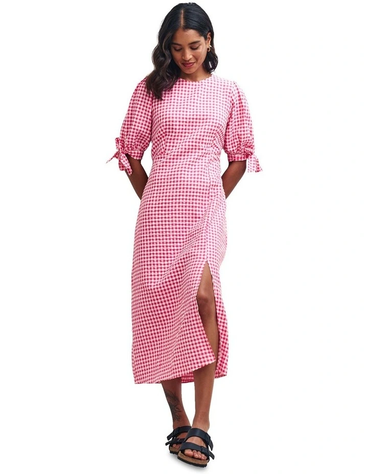 Esme Midi Dress in Pink Woven Gingmha