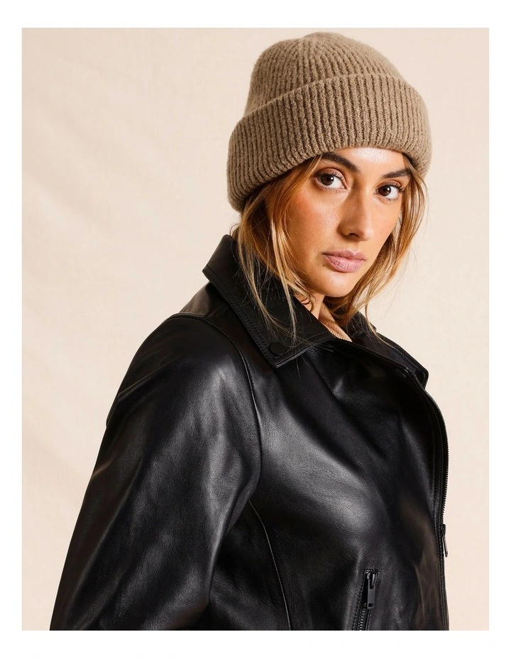 Rib Beanie in Camel