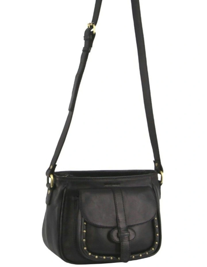 Leather Stud Detail Cross Body Bag in Black