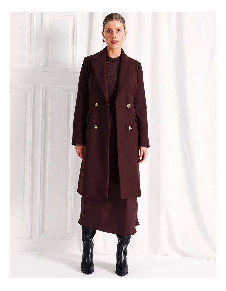 Longline Double Breasted Coat in Wine