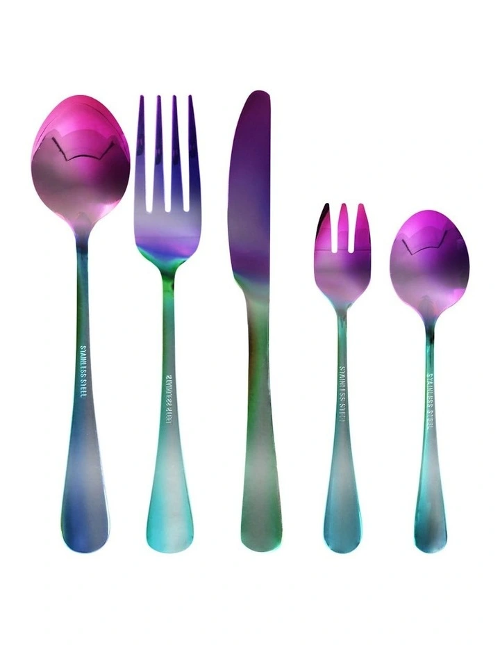 Cutlery Set Glossy Knife Fork Spoon 30 Pieces in Rainbow