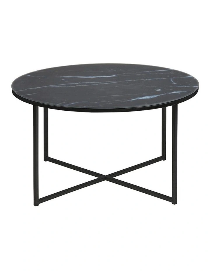 Kolina Marble Glass Round Coffee Table 80cm Black