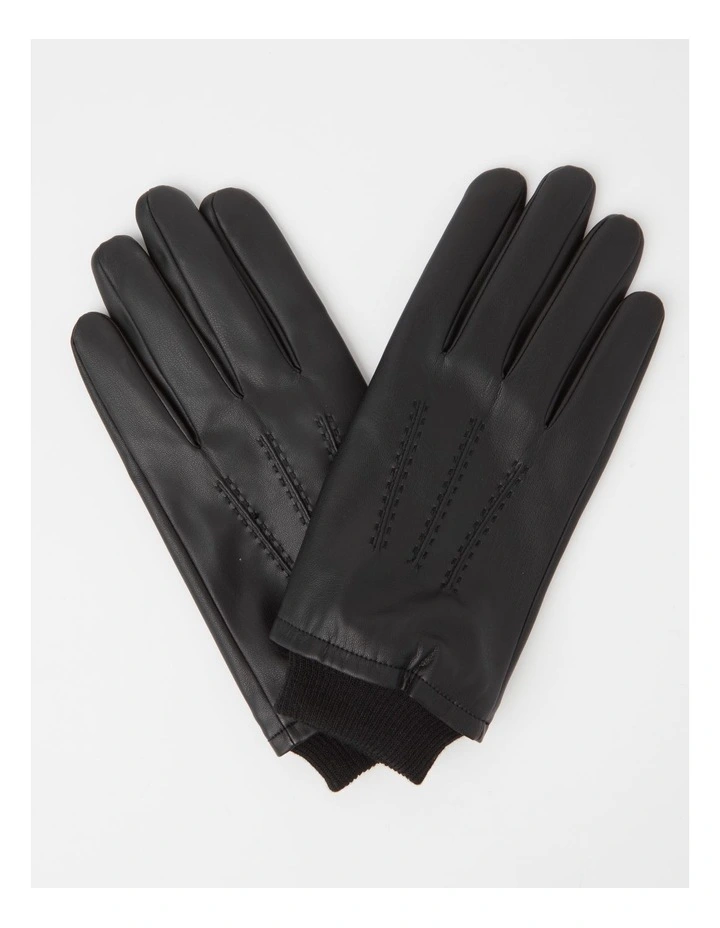 PU Glove with Ribbed Cuff in Black