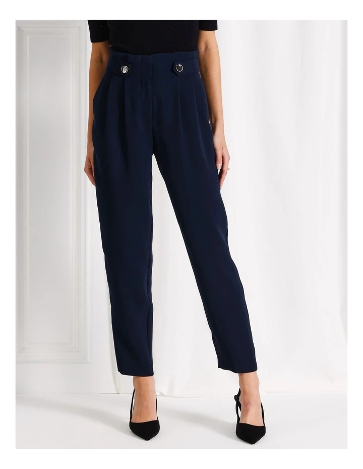 Recycled Blend Button Detail Tapered Pants in Navy