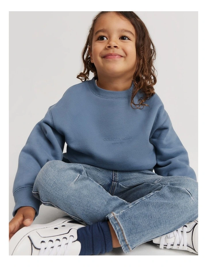 Australian Cotton Modern Logo Sweat in Faded Blue
