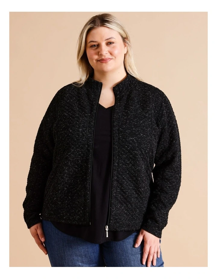 Recycled Polyester Blend Zip Thru Spot Jacquard Sweat Top In Black