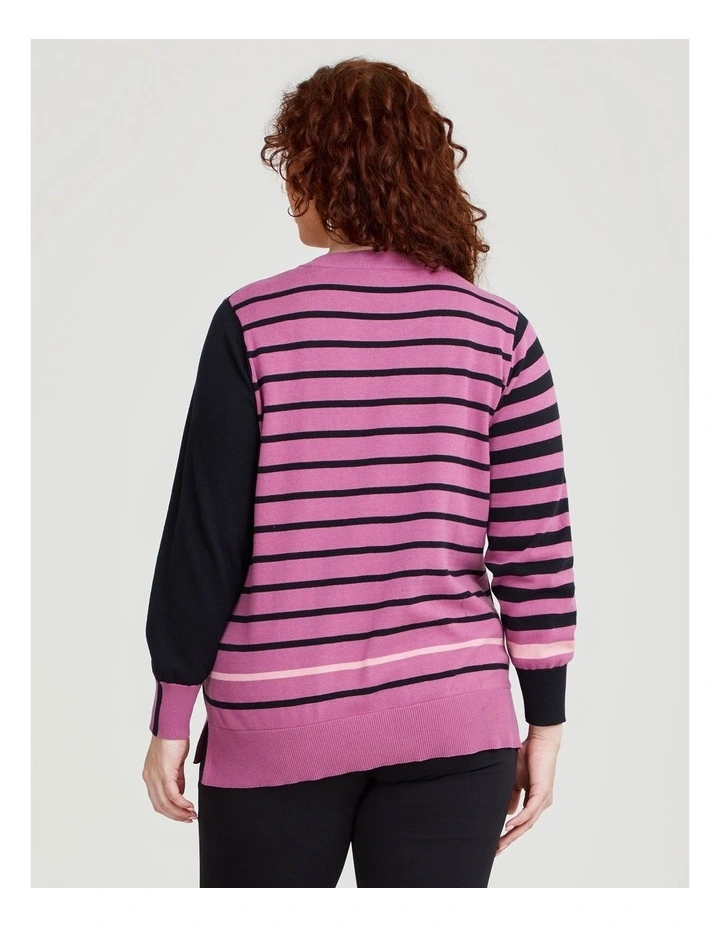 Cotton Heart Stripe Jumper in Tea Rose