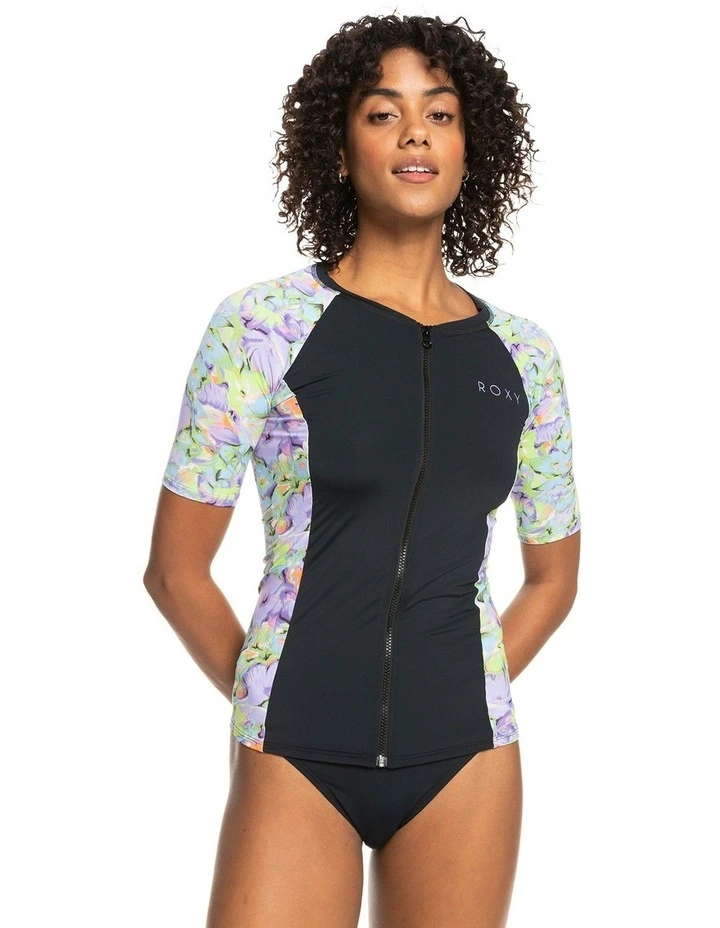 Lycra Short Sleeve Zip Up Rash Vest in Purple Rose
