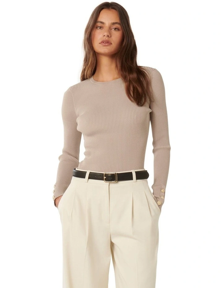 Della Rib Knit Jumper in Beige