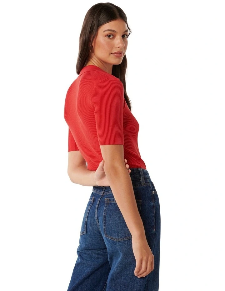 Faye Scallop Trim Tee in Red
