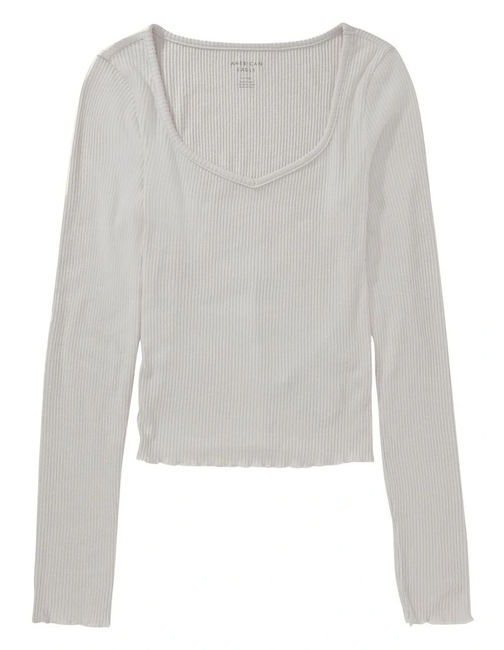 Long-Sleeve Sweetheart-Neckline Tee in Heather Grey