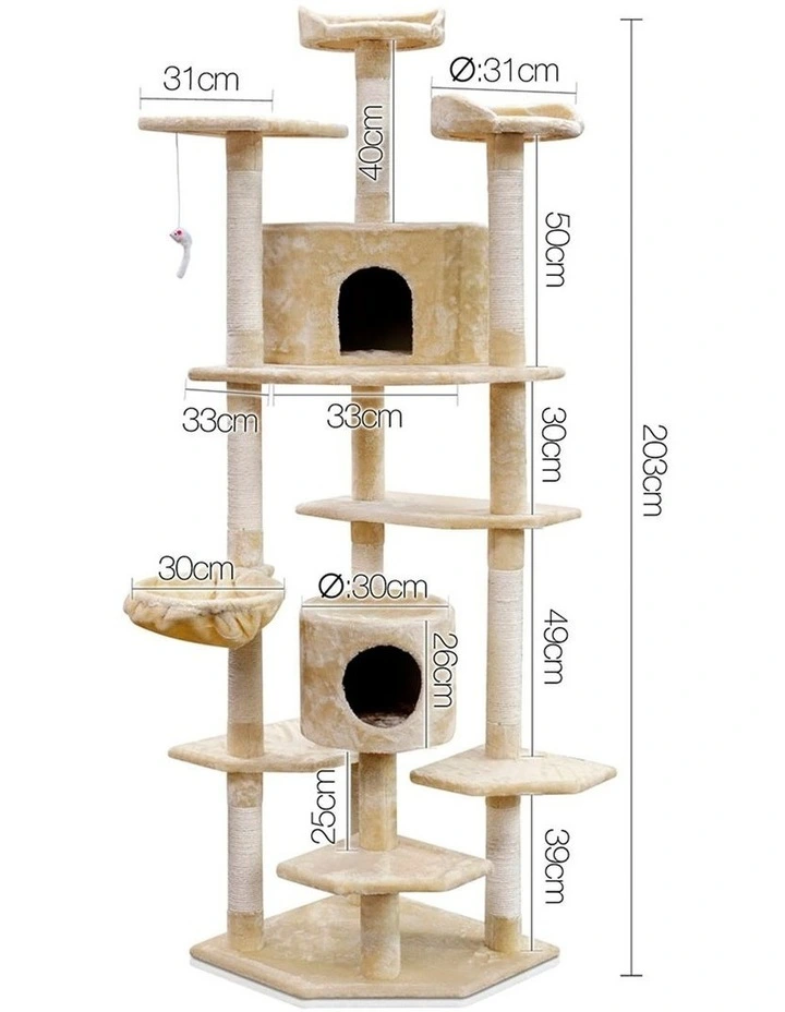 Cat Tree Tower Scratching Post Scratcher Condo Trees House Bed 203cm in Beige